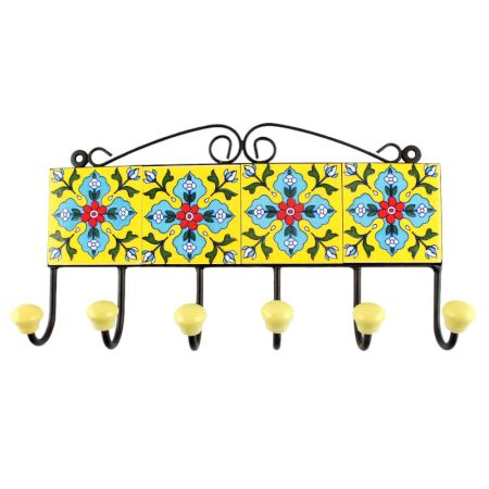 Turquoise Floral Ceramic Tile Wall Hook Online